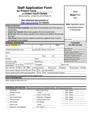United Youth Camps Preteen Camp Application