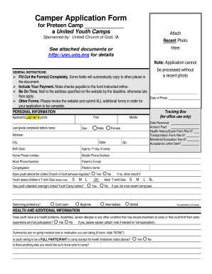 United Youth Camps Preteen Camp Application