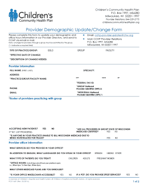 CCHP Provider Demographic Update Form