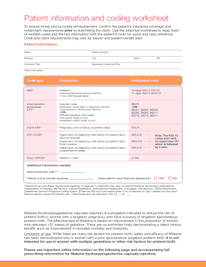 Patient Information and Coding Worksheet