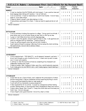 REACH Rubric Achievement Evaluation Form