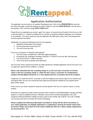 Rent Appeal Application Authorization Form
