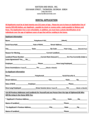 Watson and Knox Rental Application