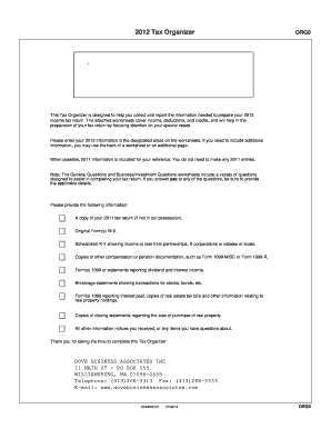 2012 Tax Organizer Form