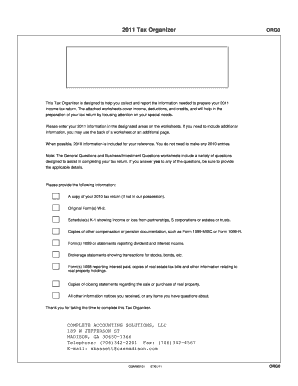 2011 Tax Organizer Form