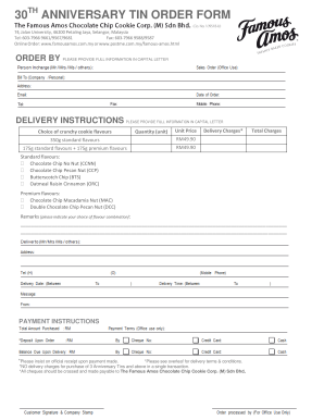 30th Anniversary Tin Order Form