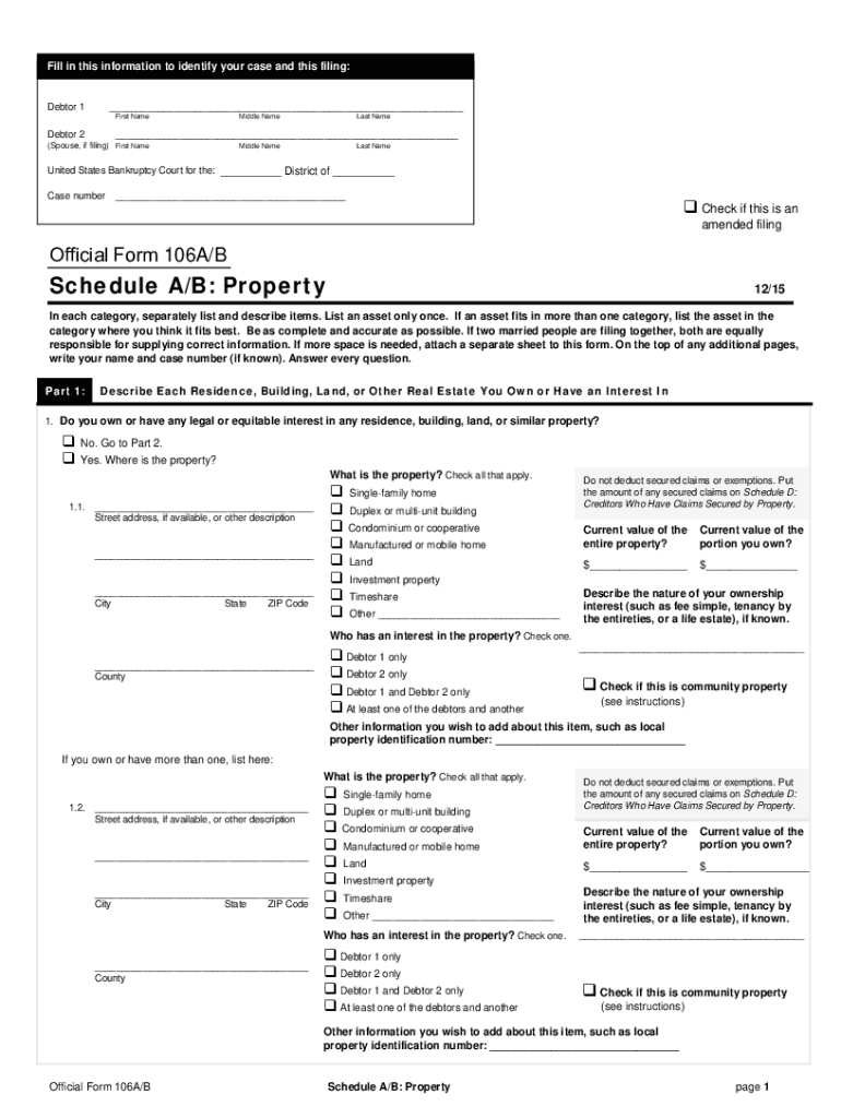 official form 106a b Preview on Page 1