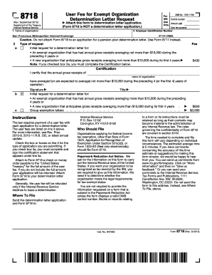 IRS Form 8718 User Fee for Exempt Organization Determination Letter Request
