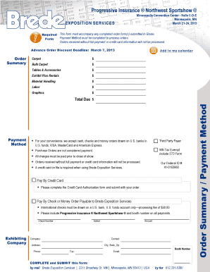Progressive Insurance Northwest Sportshow Order Form