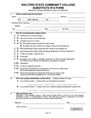 W-9 Form for Taxpayer Identification