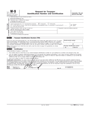 Form W-9 Request for Taxpayer Identification Number and Certification