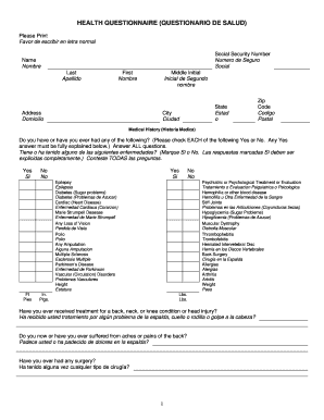 Health Questionnaire for Employment
