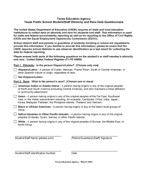 Texas Public School Student/Staff Ethnicity and Race Data Questionnaire