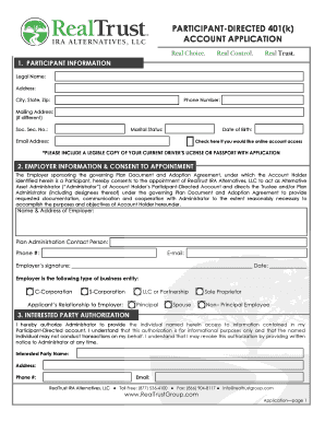 Participant-Directed 401(k) Account Application
