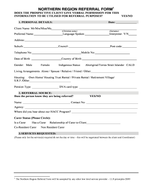 Northern Region Referral Form
