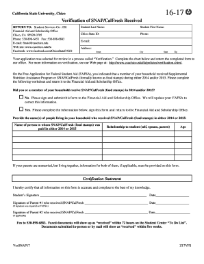 California SNAP/CalFresh Verification Form