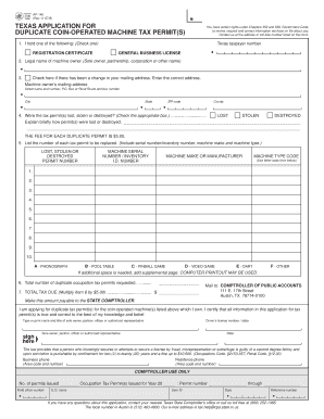Texas Duplicate Coin-Operated Machine Tax Permit Application