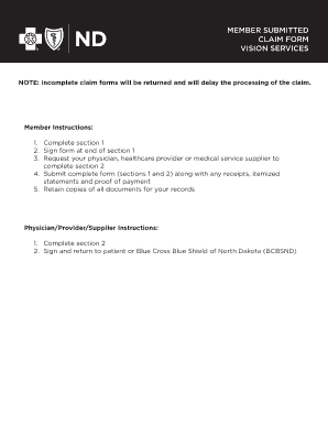 Member Submitted Vision Services Claim Form