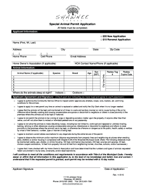 Special Animal Permit Application All fields must be completed - gsh cityofshawnee