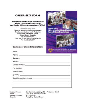 Order Slip Form for Senior Citizen Services