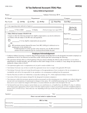 IU Tax Deferred Account Salary Deferral Agreement