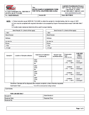 Water Sample Submission Form