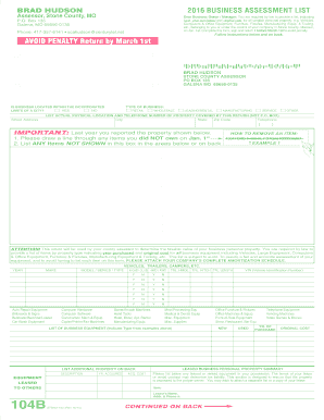 Missouri Business Personal Property Assessment List