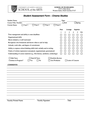 Student Assessment Form Cinema Studies - faculty uncsa