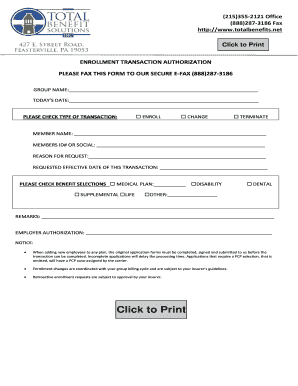 Enrollment Transaction Authorization Form