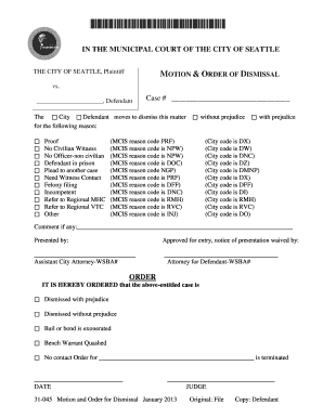 Dismissal Motion and Order