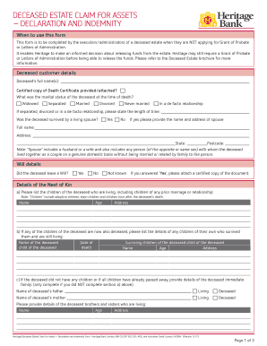Deceased Estate Claim for Assets Form