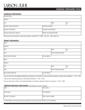 Larson-Juhl Customer Information Form