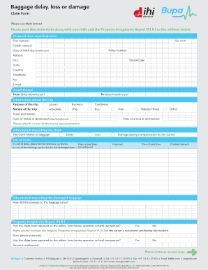Baggage Delay Loss or Damage Claim Form