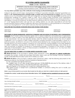 Maytag Fit System Limited Guarantee
