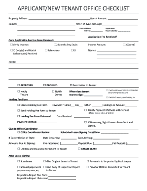 Applicant Tenant Office Checklist