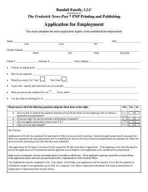 Frederick News-Post Employment Application