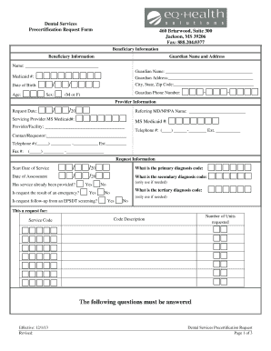 Dental Services Precertification Request Form