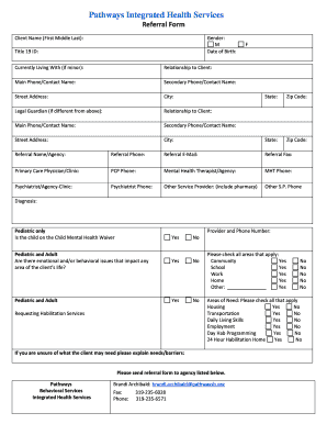 Pathways Integrated Health Services Referral Form