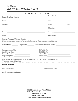 Social Security Intake Form