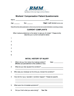Workers’ Compensation Patient Questionnaire