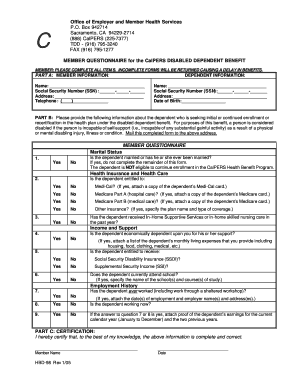 Member Questionnaire for CalPERS Disabled Dependent Benefit