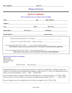 Egg Donor Application Form