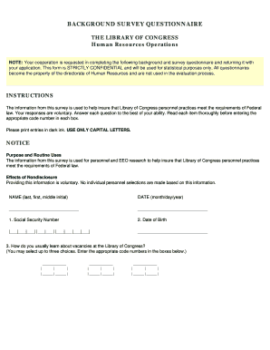 Library of Congress Background Survey Questionnaire