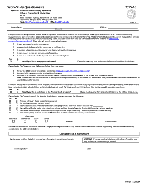 Federal Work-Study Questionnaire
