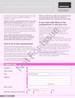 UK Limited Capability for Work Questionnaire