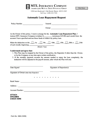 Automatic Loan Repayment Request Form