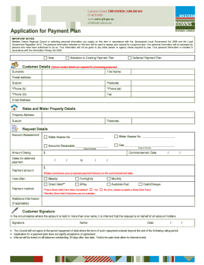 Western Downs Payment Plan Application