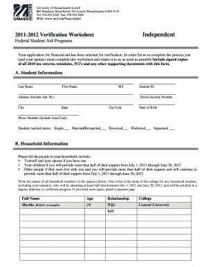 2011-2012 Verification Worksheet