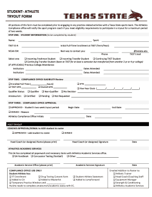 Texas State Student-Athlete Tryout Form