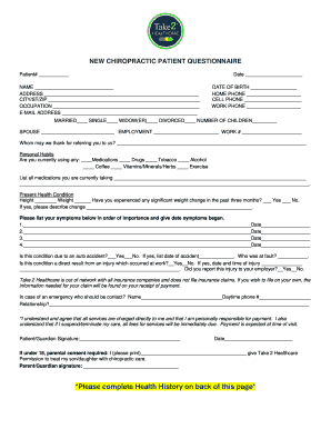 New Chiropractic Patient Questionnaire